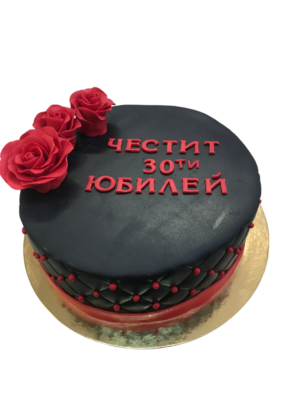 product-1954 Торта Юбилей - Черна с червени рози